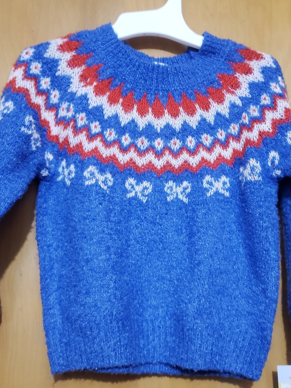 Cat & Jack Blue Fair Isle Crewneck Sweater with Red and White Accents